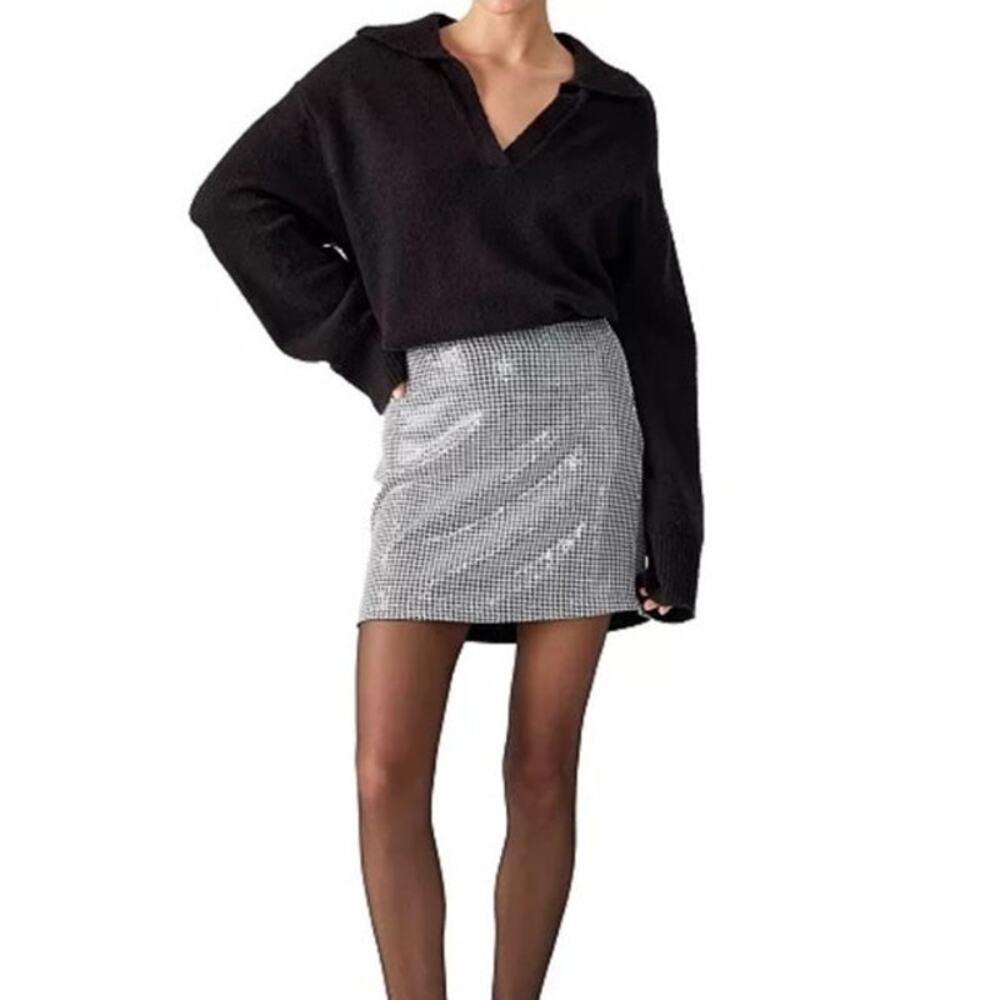 Sanctuary Women's Micro-Houndstooth Sequin Mini Skirt SIZE S